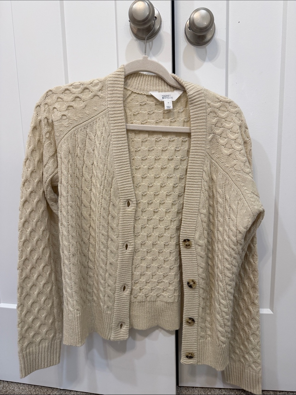 Cream Cable-Knit Button Cardigan